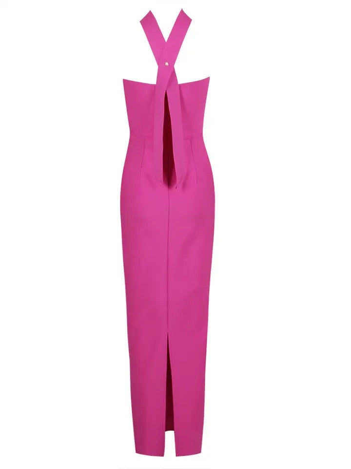 Elegantes Trägerloses Maxi-Bandage-Kleid in Rosa