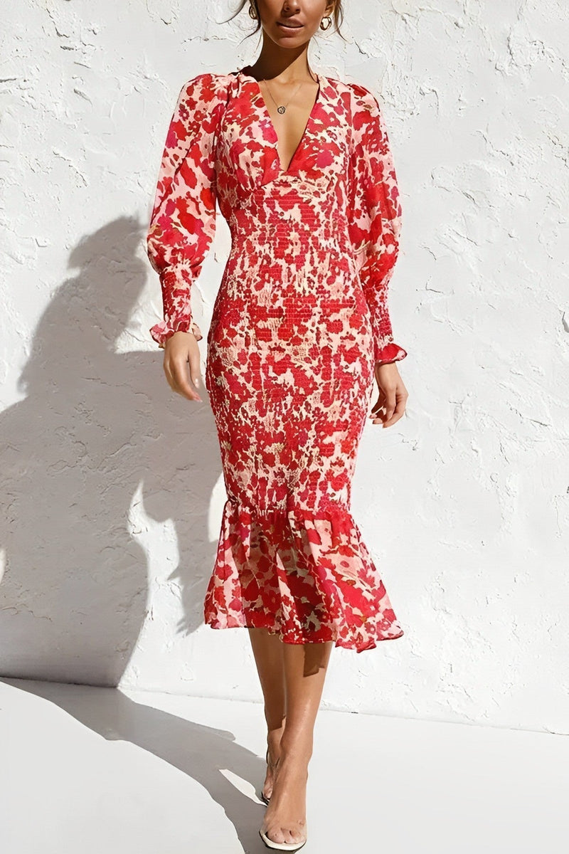 Rosanne - Floraler Bischofsärmel Midikleid