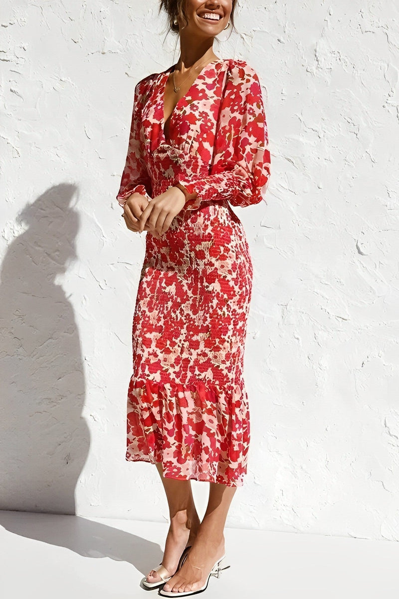 Rosanne - Floraler Bischofsärmel Midikleid