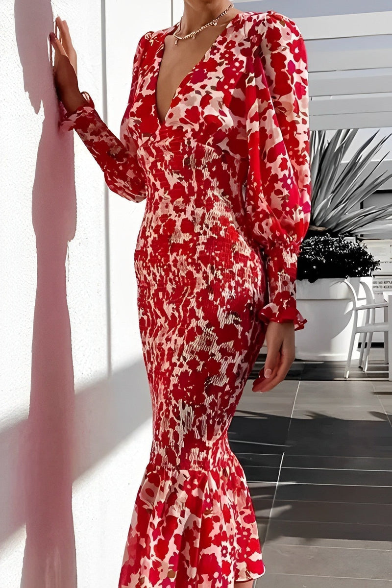 Rosanne - Floraler Bischofsärmel Midikleid