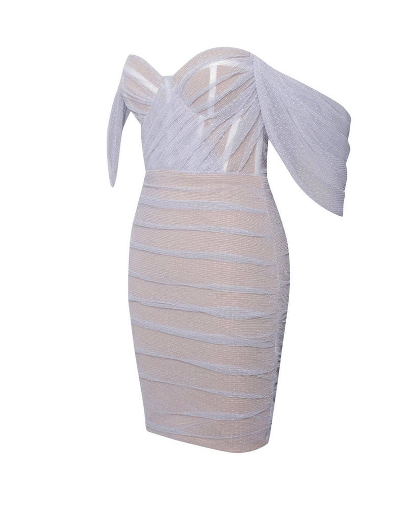 Transparentes schulterfreies Midikleid mit Bandage-Material