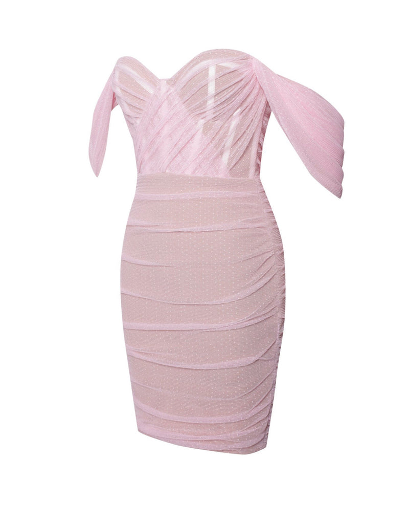 Transparentes schulterfreies Midikleid mit Bandage-Material