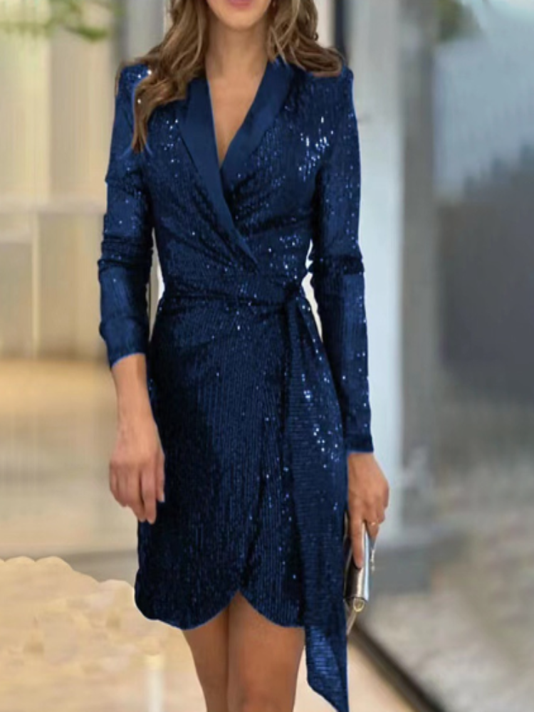 Glitzerndes Heidi -Pailletten Wickel Mini Festkleid