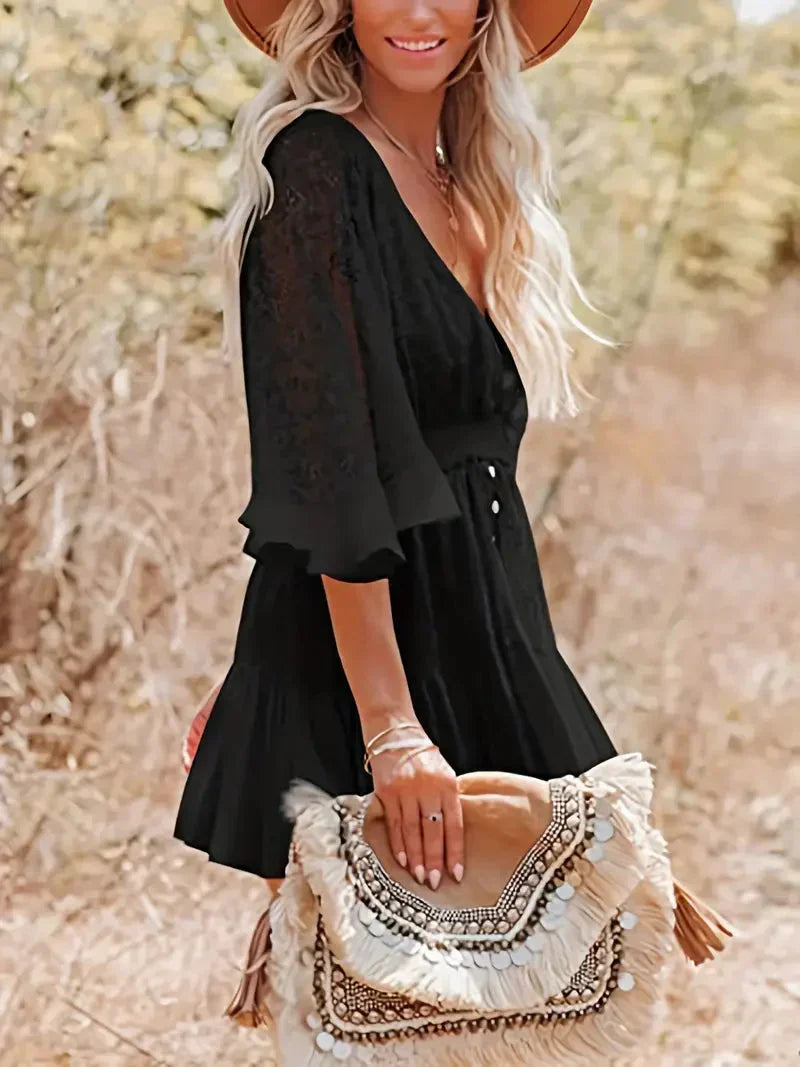 Bequemes Heidi -Boho Minikleid für Damen im Sommer