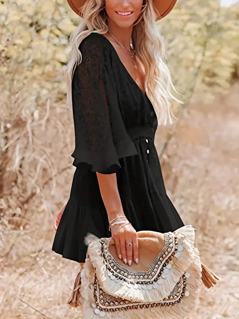 Elegantes Heidi -Spitzenkleid Boho Mini Kleid sommerlich