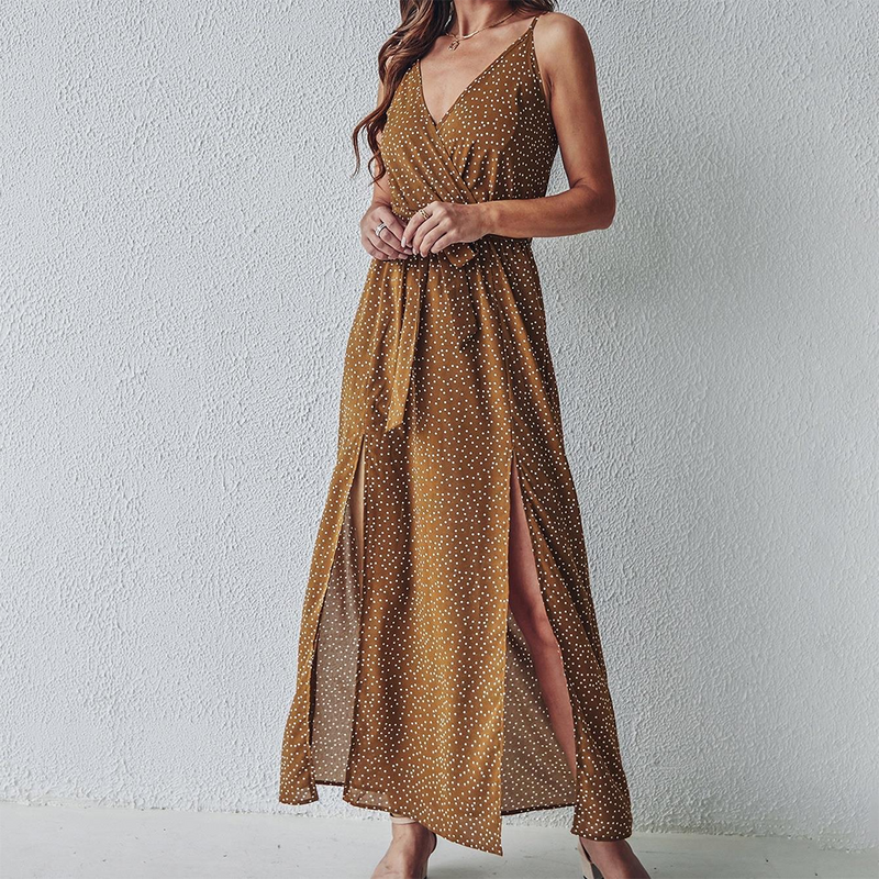 Elegante blumige Maxikleid mit V-Ausschnitt und Split