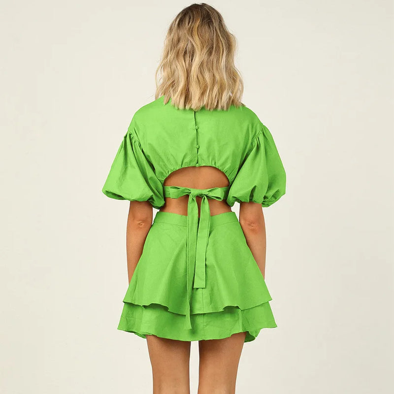 Elegantes Heidi -Minikleid mit Puffärmeln und Rüschen
