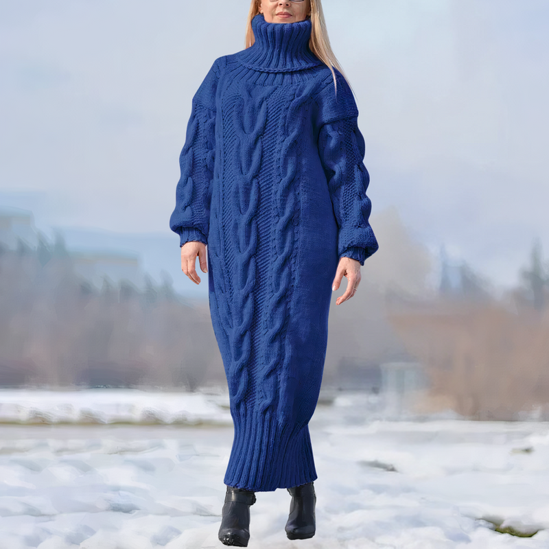 Elegantes Warmes Maxi-Kleid Mit Hohem Kragen