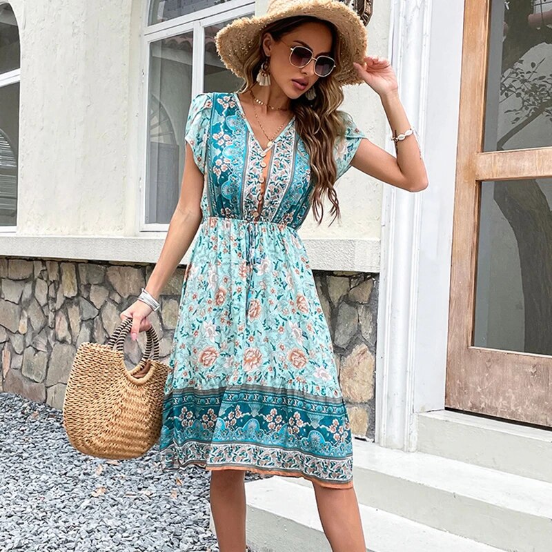 Boho-Midikleid mit Blumendruck