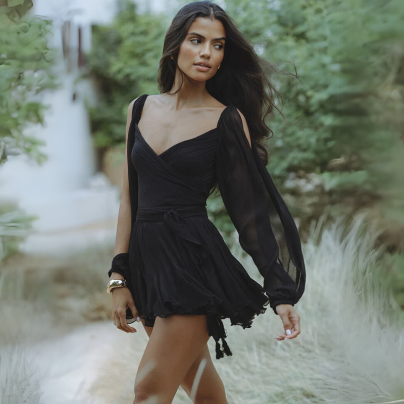 Elegantes Heidi -Mini-Kleid aus Chiffon in Schwarz