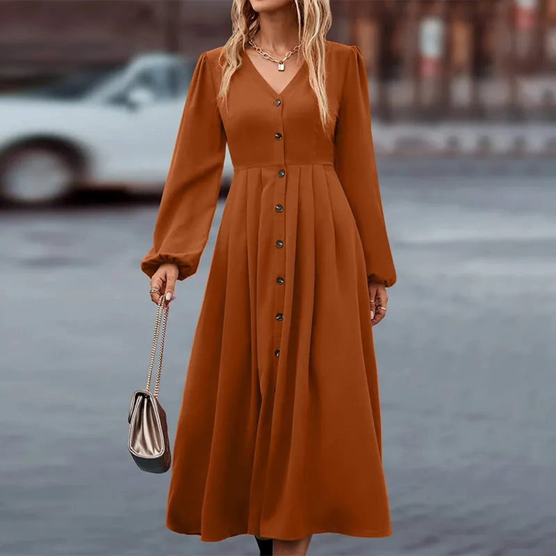 Elegante Damenlange Kleid mit langen Ärmeln