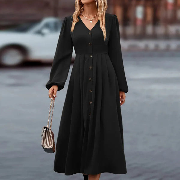 Elegante Damenlange Kleid mit langen Ärmeln
