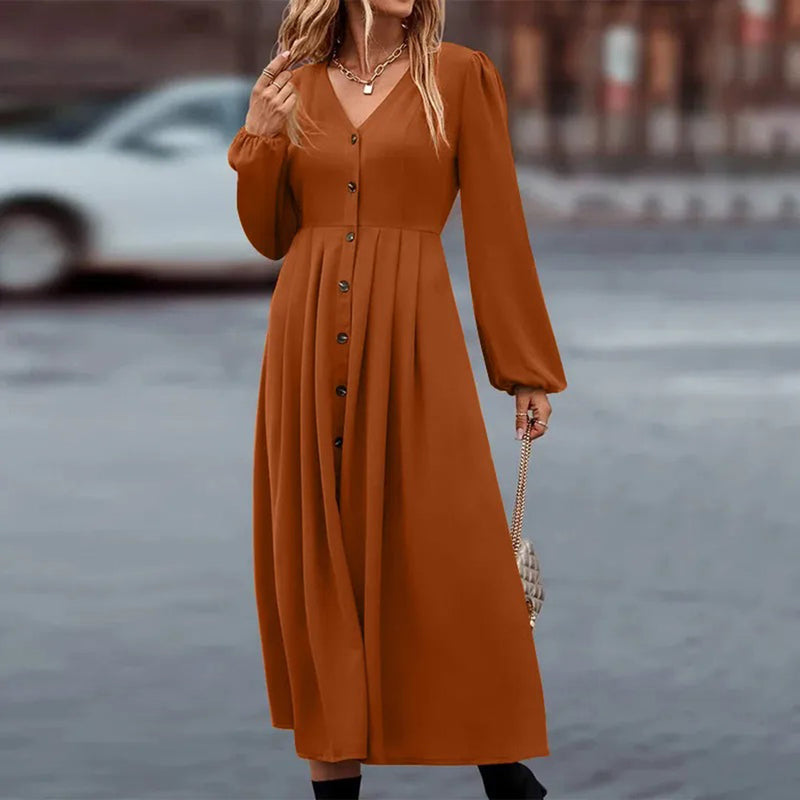 Elegante Damenlange Kleid mit langen Ärmeln