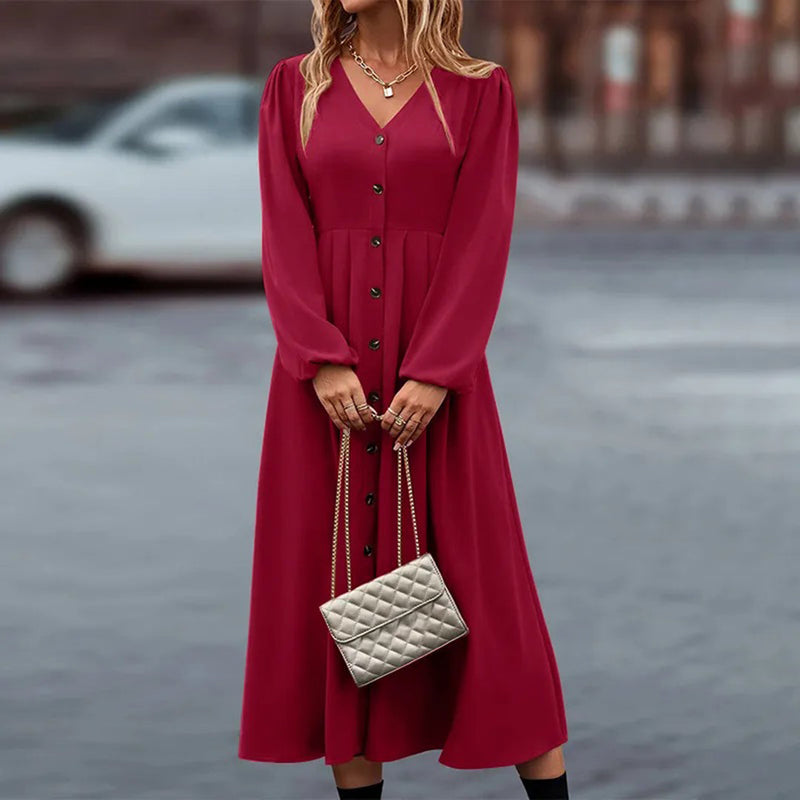 Elegante Damenlange Kleid mit langen Ärmeln