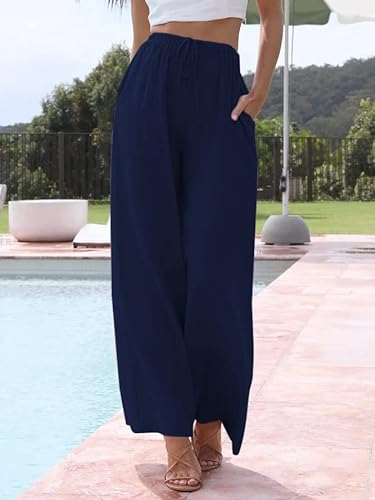 Lässige und bequeme Palazzo-Hose mit Taschen – Marineblau
