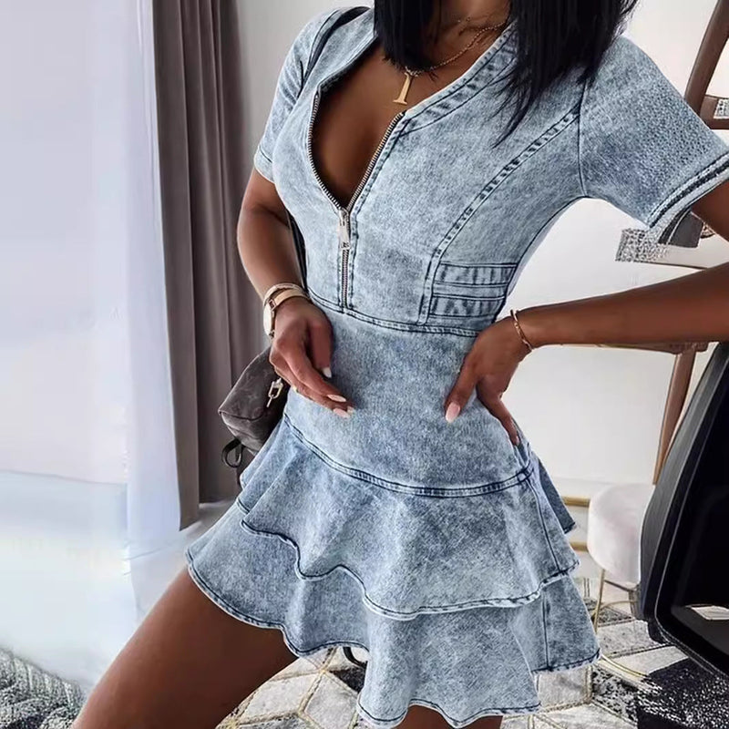 Heidi - Elegantes Kurzes Denim Kleid für Damen