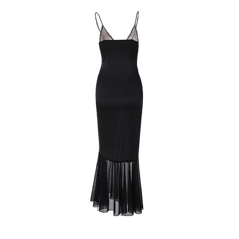Elegantes Schwarzes Kleid aus Spitze und Mesh