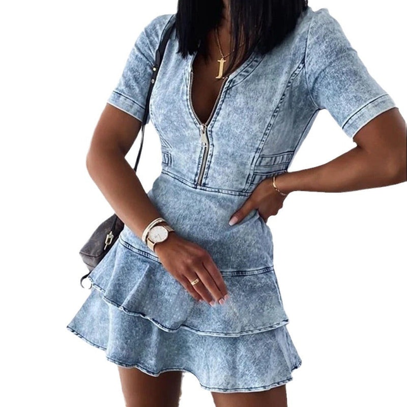 Heidi - Elegantes Kurzes Denim Kleid für Damen