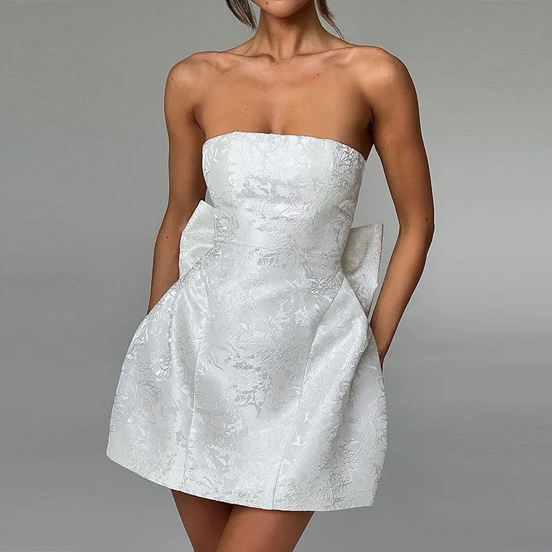 Elegantes Heidi Einfarbiges Jacquard Schleifenkleid