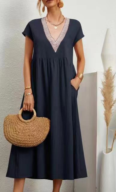Kuscheliges - V-Ausschnitt Kurzärmeliges Kleid für dich