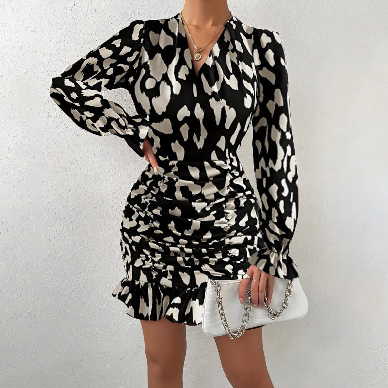 Elegantes Heidi -Leopardenmuster Kleid Slim Fit