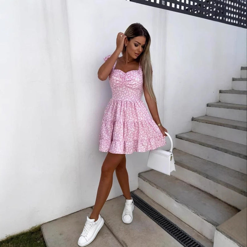 Schönes Elegantes Heidi -Gedrucktes Trägerband-Taille Kleid