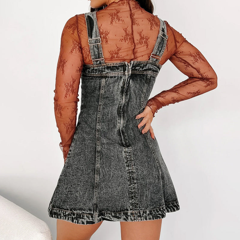 Bequemes Denim Kleid mit Verstellbaren Trägern
