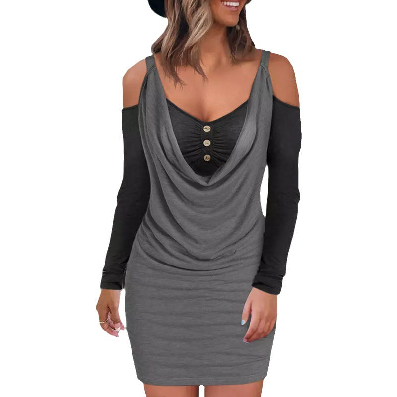 Elegantes Heidi -Farbblock Off-Shoulder Bodycon Kleid