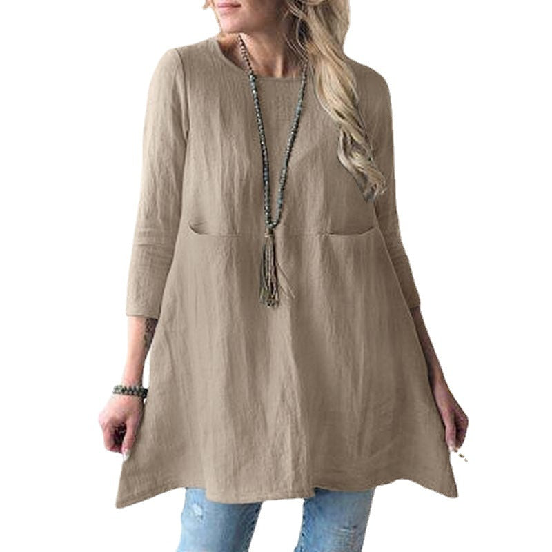 Bequemes Elegantes Heidi Rundhalsdrei-Viertel-Ärmel Kleid