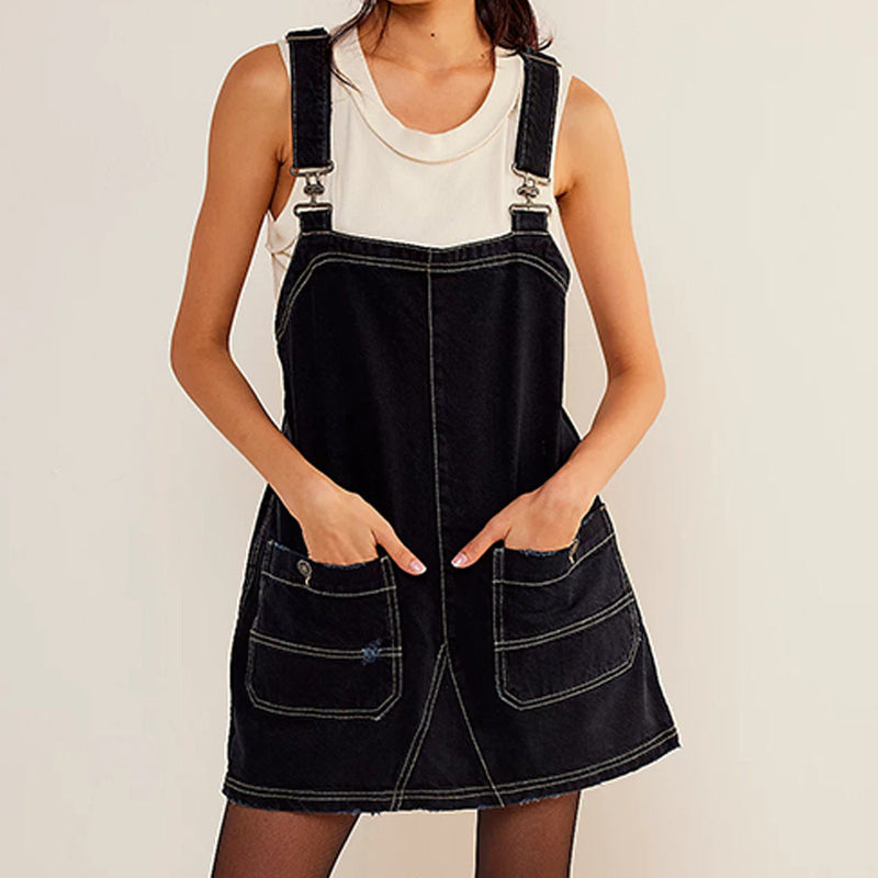 Bequemes Heidi -Frühling Denim Mini Kleid für Mädchen