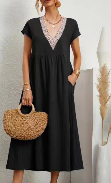 Kuscheliges - V-Ausschnitt Kurzärmeliges Kleid für dich