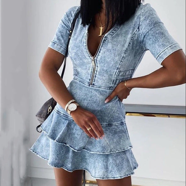 Heidi - Elegantes Kurzes Denim Kleid für Damen