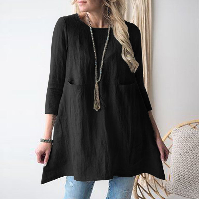 Bequemes Elegantes Heidi Rundhalsdrei-Viertel-Ärmel Kleid