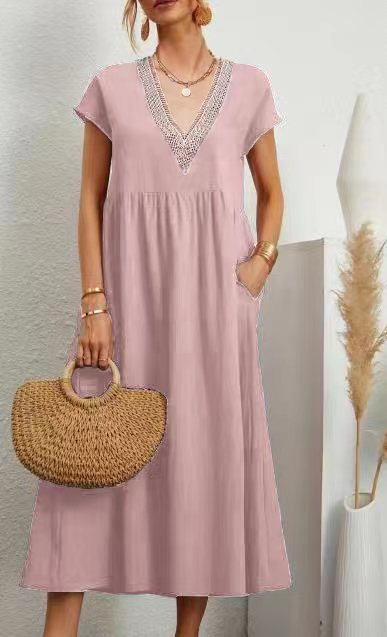 Kuscheliges - V-Ausschnitt Kurzärmeliges Kleid für dich