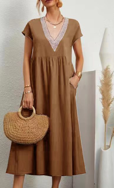 Kuscheliges - V-Ausschnitt Kurzärmeliges Kleid für dich