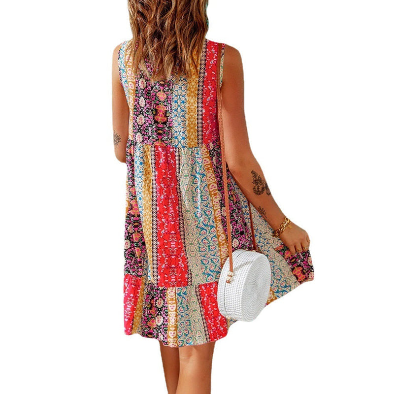 Elegantes Heidi -Blumen-Patchwork-Rüsche Mini Kleid