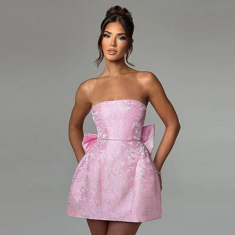 Elegantes Heidi Einfarbiges Jacquard Schleifenkleid