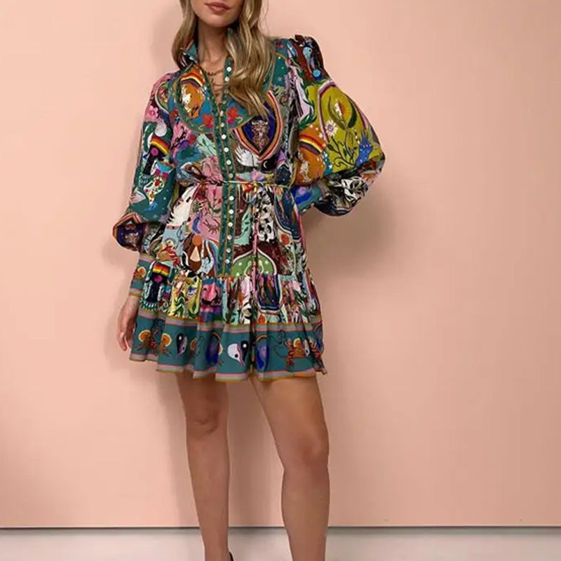 Elegantes Heidi -Floral Bindegürtel Rüschendress
