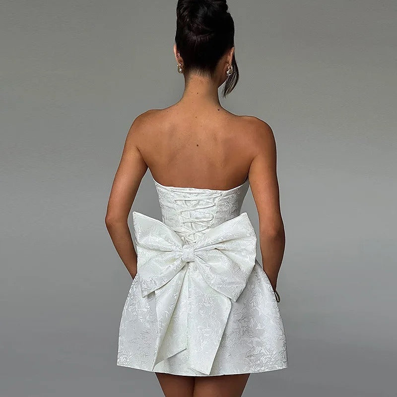 Elegantes Heidi Einfarbiges Jacquard Schleifenkleid