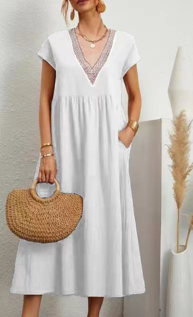 Kuscheliges - V-Ausschnitt Kurzärmeliges Kleid für dich