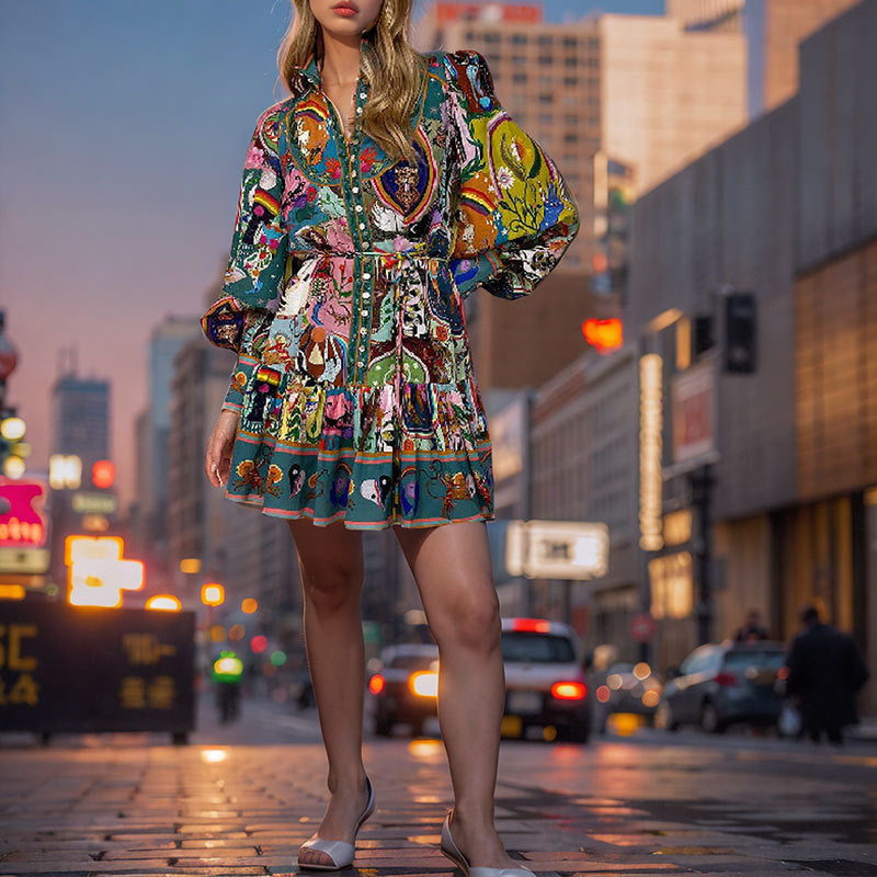 Elegantes Heidi -Floral Bindegürtel Rüschendress