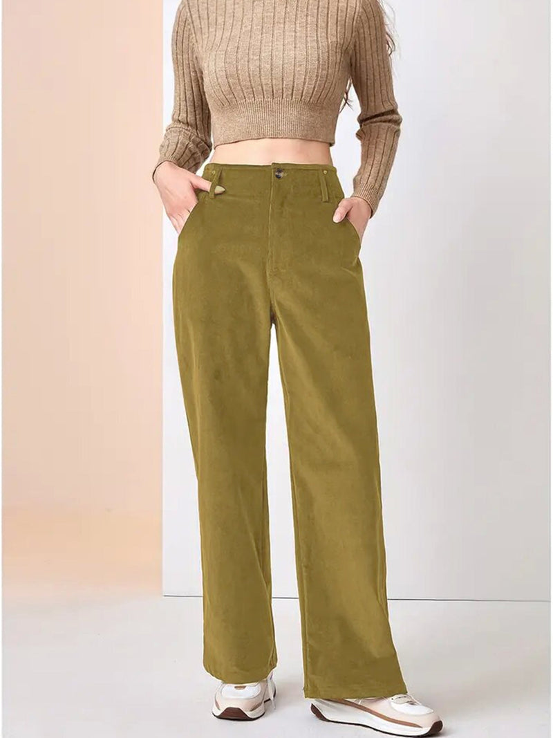 Lässige Damen-Cordhose mit weitem Bein