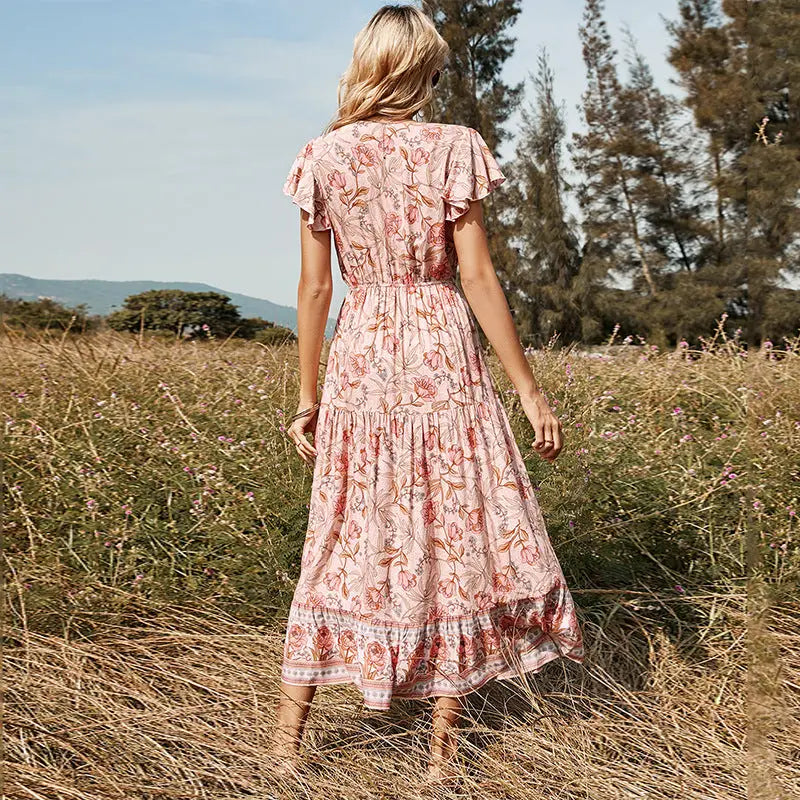 Elegantes Heidi -Kleid mit Rosa mit Blumenmuster für den Sommer