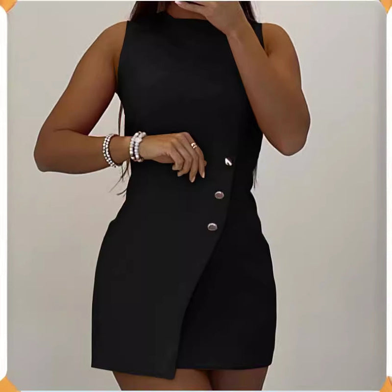 Elegantes Heidi -Einfarbiges Knopf-Kleid für Sommer