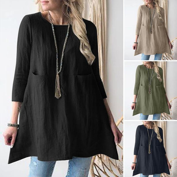 Bequemes Elegantes Heidi Rundhalsdrei-Viertel-Ärmel Kleid