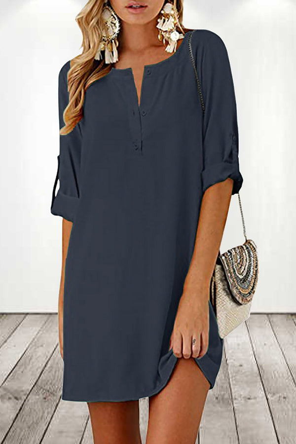 Leichtes | Tunika Kleid mit hochgerollten Ärmeln für Damen für dich