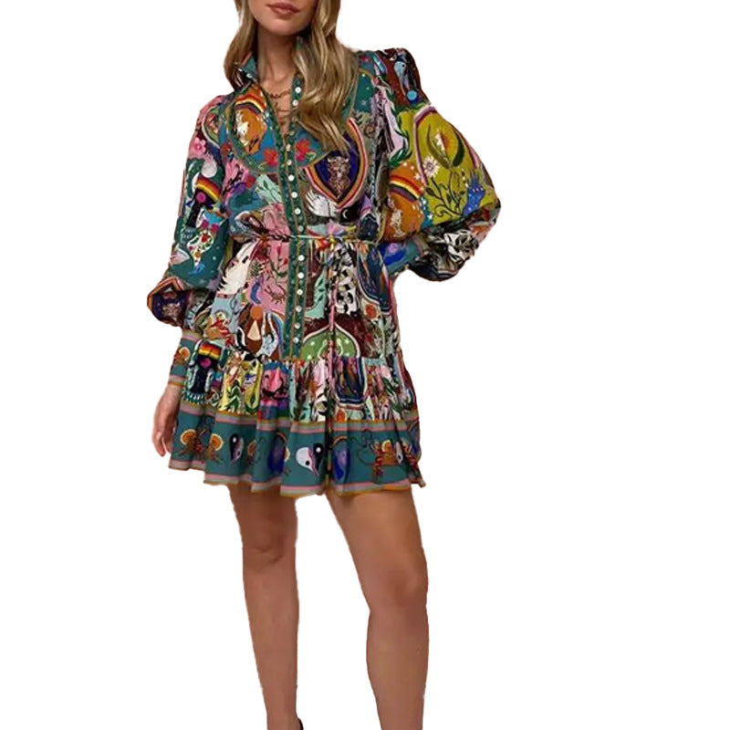 Elegantes Heidi -Floral Bindegürtel Rüschendress