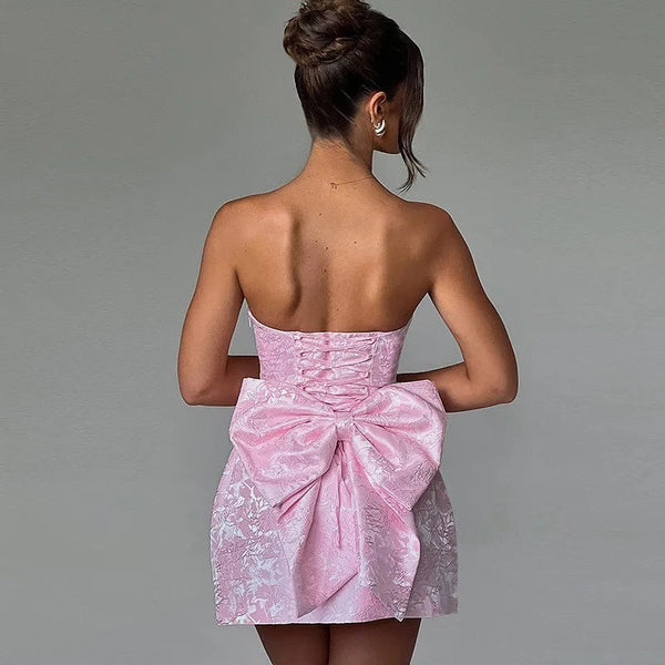 Elegantes Heidi Einfarbiges Jacquard Schleifenkleid