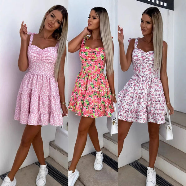Schönes Elegantes Heidi -Gedrucktes Trägerband-Taille Kleid