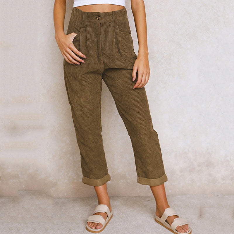 Stilvolle, hoch taillierte Damen-Cordhose